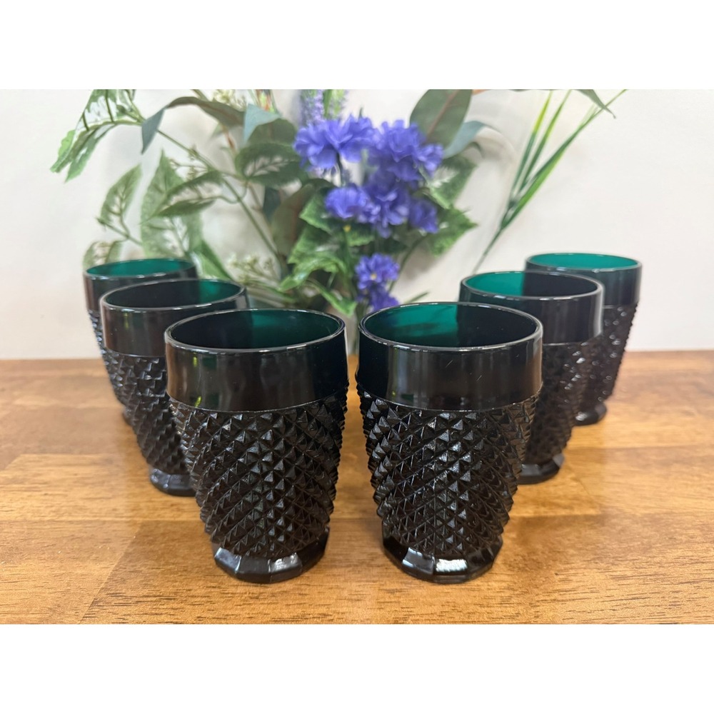 Vintage Indiana Glass Tiara Cameo Black Amethyst Tumblers 6 MCM Glassware